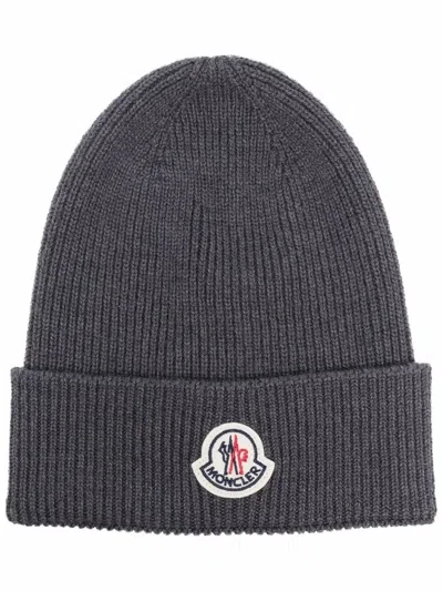Moncler Ribbed Virgin Wool Beanie Accessories In Gray
