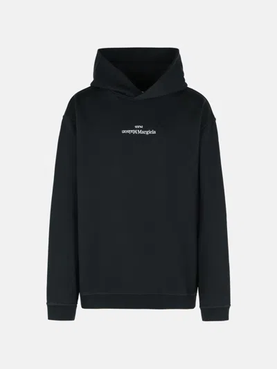 Maison Margiela Minimalist Black Hoodie With Upside-down Logo In Black
