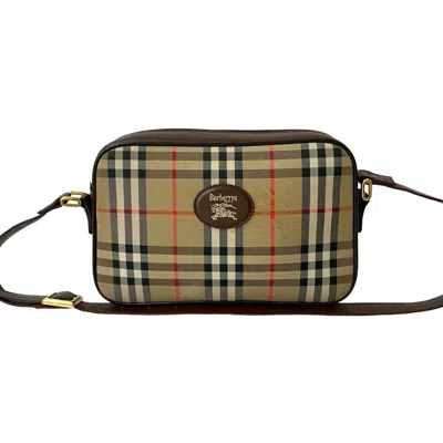 Pre-owned Burberry Beige Black Brown Red Color Canvas Leather Pochette Shoulder Bag ()