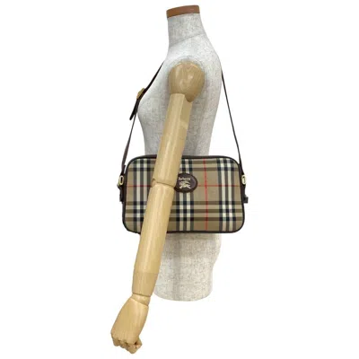 Pre-owned Burberry Beige Black Brown Red Color Canvas Leather Pochette Shoulder Bag ()