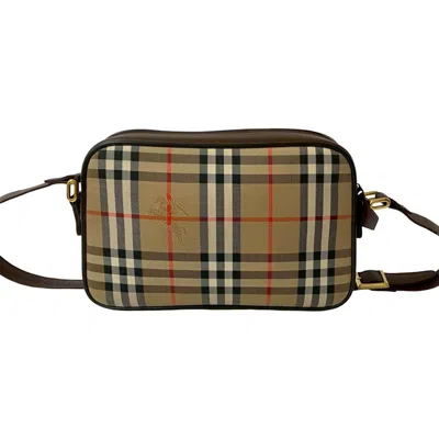 Pre-owned Burberry Beige Black Brown Red Color Canvas Leather Pochette Shoulder Bag ()