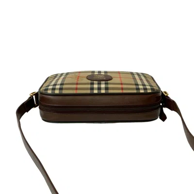 Pre-owned Burberry Beige Black Brown Red Color Canvas Leather Pochette Shoulder Bag ()