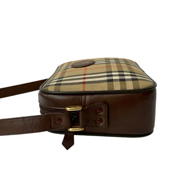 Pre-owned Burberry Beige Black Brown Red Color Canvas Leather Pochette Shoulder Bag ()