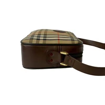 Pre-owned Burberry Beige Black Brown Red Color Canvas Leather Pochette Shoulder Bag ()