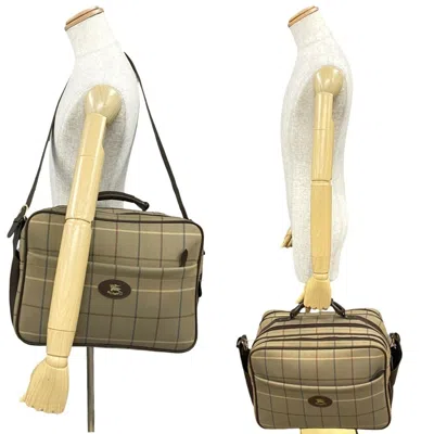 Pre-owned Burberry Brown Khaki Canvas Leather Boston Bag Shoulder Bag ()