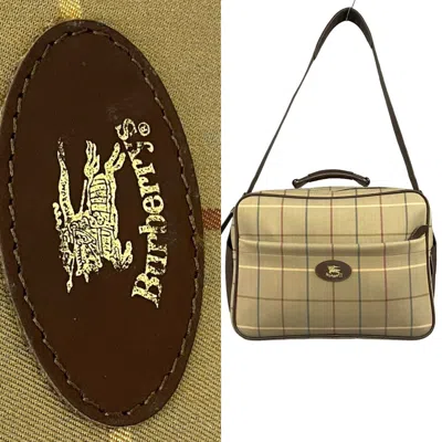 Pre-owned Burberry Brown Khaki Canvas Leather Boston Bag Shoulder Bag ()