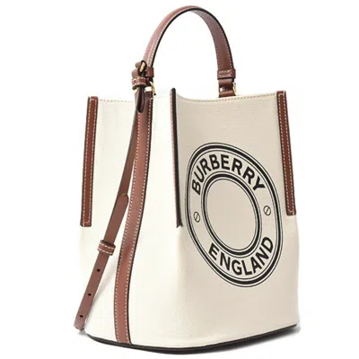 Pre-owned Burberry Brown White Cotton Leather Handbag Shoulder Bag ()
