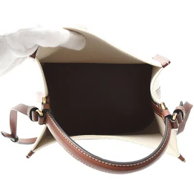 Pre-owned Burberry Brown White Cotton Leather Handbag Shoulder Bag ()