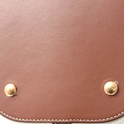 Pre-owned Burberry Brown White Cotton Leather Handbag Shoulder Bag ()