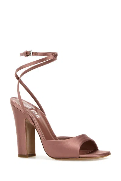Paris Texas Satin Covered Heel Sandals With Squared Toe In Burgundy