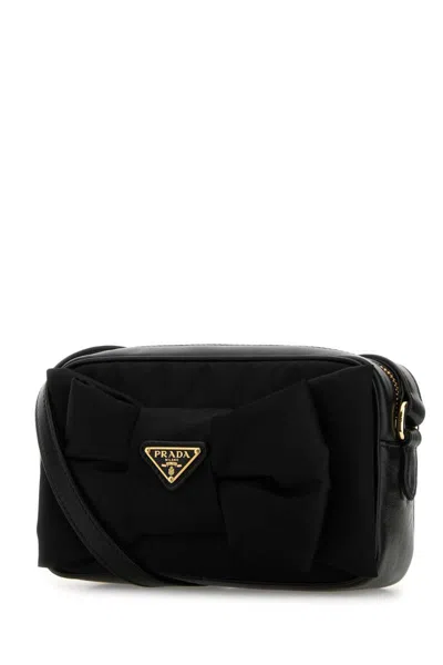 Prada Black Re-nylon And Nappa Leather Mini Crossbody Bag In Black