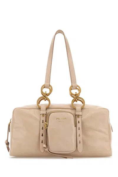 Prada Leather Handbag With Double Handles And Pocket In Pink
