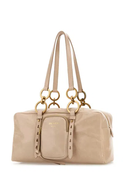 Prada Leather Handbag With Double Handles And Pocket In Pink