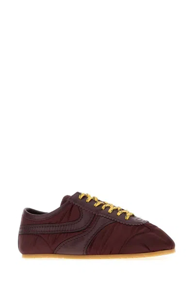 Dries Van Noten Low-top Nylon Running Sneakers With Leather Inserts In Brown