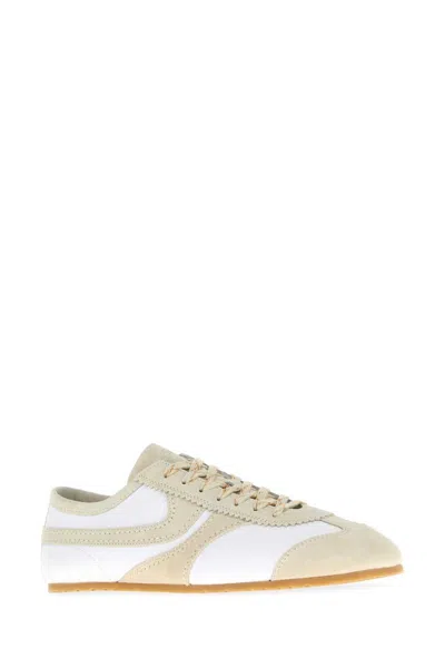 Dries Van Noten Leather And Suede Low Profile Sneakers In Neutral