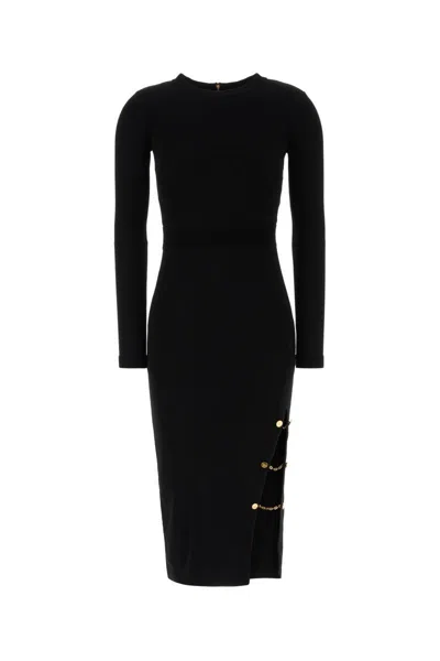 Elisabetta Franchi Midi Dress With Side Slit And Buttons In Black