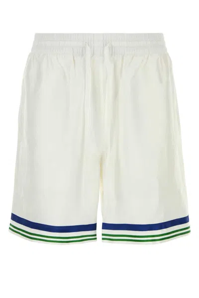 Casablanca Men White Satin Bermuda Shorts In Neutral