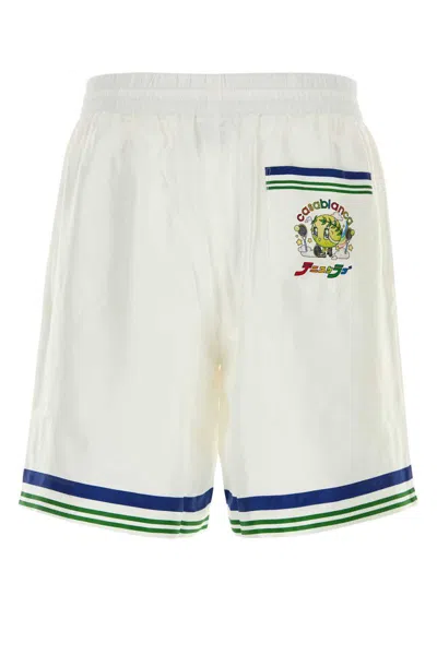 Casablanca Men White Satin Bermuda Shorts In Neutral