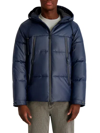 Karl Lagerfeld Men's Hooded Down Regular-fit Jacket In Blue