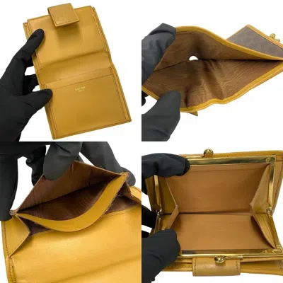 Pre-owned Celine Beige Brown Leather Pvc Wallet (bi-fold) () In Multi
