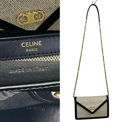 Pre-owned Celine Black Ivory Canvas Leather Pochette Shoulder Bag ()