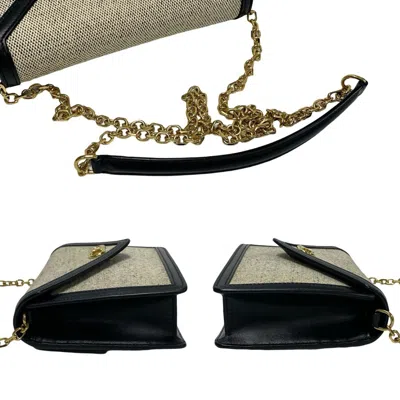 Pre-owned Celine Black Ivory Canvas Leather Pochette Shoulder Bag ()