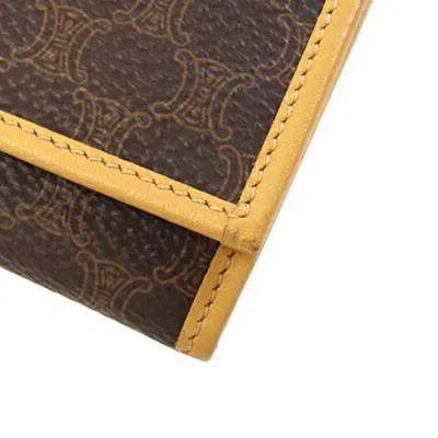 Pre-owned Celine Macadam Beige Dark Brown Yellow Pvc Leather Long Wallet (bi-fold) ()