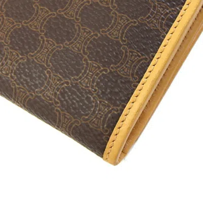 Pre-owned Celine Macadam Beige Dark Brown Yellow Pvc Leather Long Wallet (bi-fold) ()