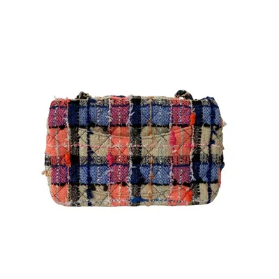 Pre-owned Chanel Beige Black Blue Navy Pink Gold Tweed Leather Shoulder Bag ()