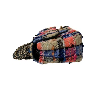 Pre-owned Chanel Beige Black Blue Navy Pink Gold Tweed Leather Shoulder Bag ()