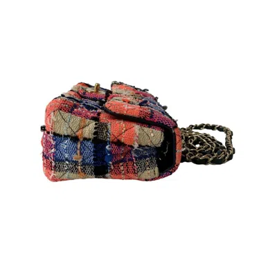Pre-owned Chanel Beige Black Blue Navy Pink Gold Tweed Leather Shoulder Bag ()