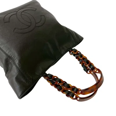 Pre-owned Chanel Black Brown Grained Calfskin Handbag Tote Bag ()