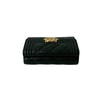 Pre-owned Chanel Black Grained Calfskin Wallet (tri-fold) ()