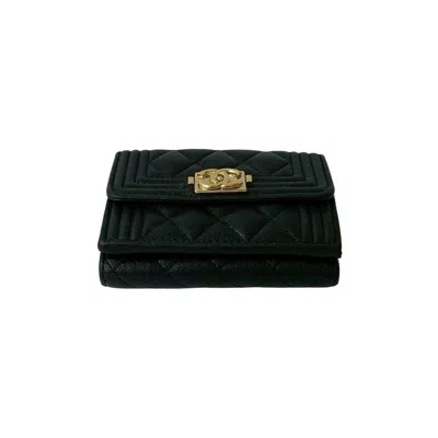 Pre-owned Chanel Black Grained Calfskin Wallet (tri-fold) ()