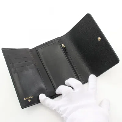 Pre-owned Chanel Black Leather Wallet (tri-fold) ()