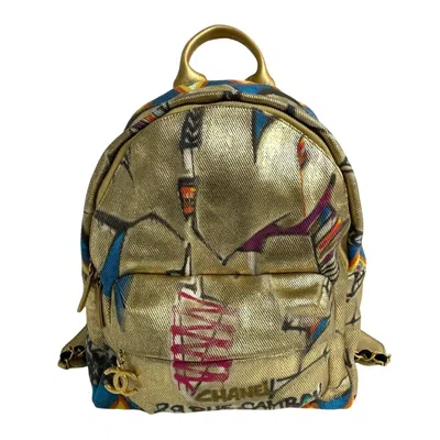Pre-owned Chanel Gold Multi-color Coated Canvas Backpack ()