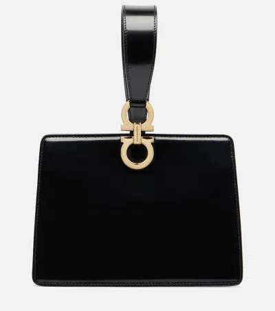 Ferragamo Mini Embellished Patent-leather Clutch In Black