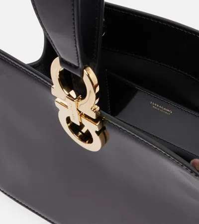 Ferragamo Mini Embellished Patent-leather Clutch In Black