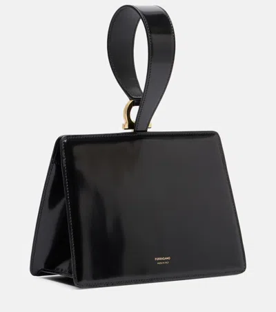 Ferragamo Mini Embellished Patent-leather Clutch In Black
