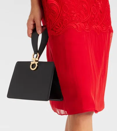 Ferragamo Mini Embellished Patent-leather Clutch In Black
