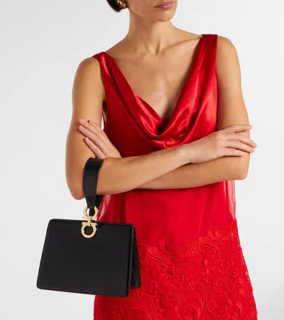 Ferragamo Mini Embellished Patent-leather Clutch In Black