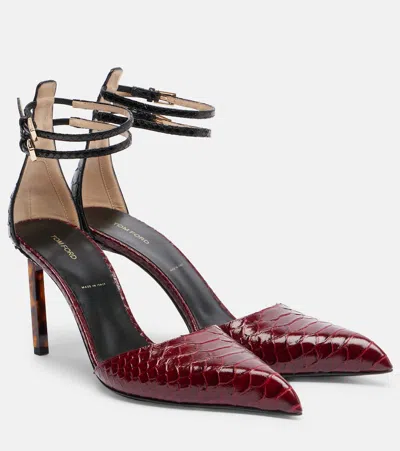 Tom Ford Python-effect Stiletto T-strap Pumps In Red