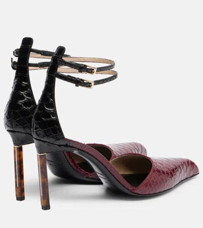Tom Ford Python-effect Stiletto T-strap Pumps In Red