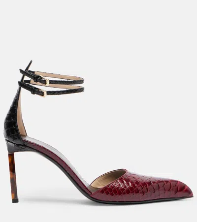 Tom Ford Python-effect Stiletto T-strap Pumps In Red