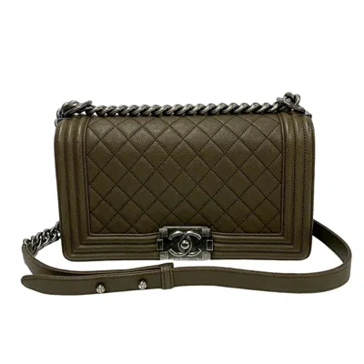 Pre-owned Chanel Khaki Leather Shoulder Bag ()