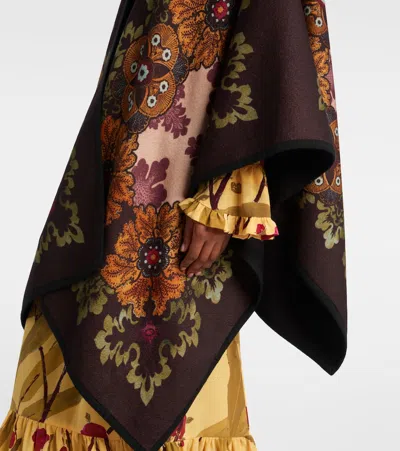 La Doublej La Double J Patterned-intarsia Wool Poncho In Black