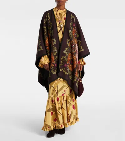 La Doublej La Double J Patterned-intarsia Wool Poncho In Black