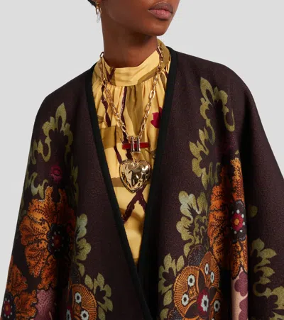 La Doublej La Double J Patterned-intarsia Wool Poncho In Black