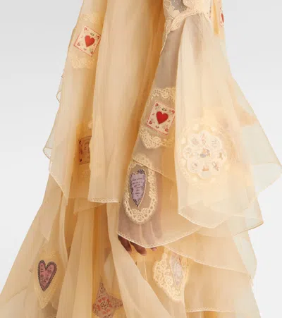 Zimmermann Hypnotic Cascading Semisheer Long Sleeve Lace Silk Gown In Multi