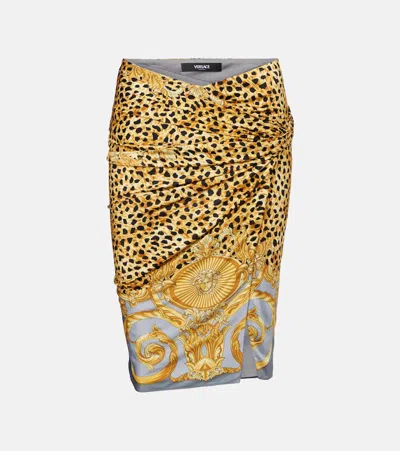 Versace Skirt Cheetah Foulard On Responsible Heavy Viscose Liquid Jersey In Yellow